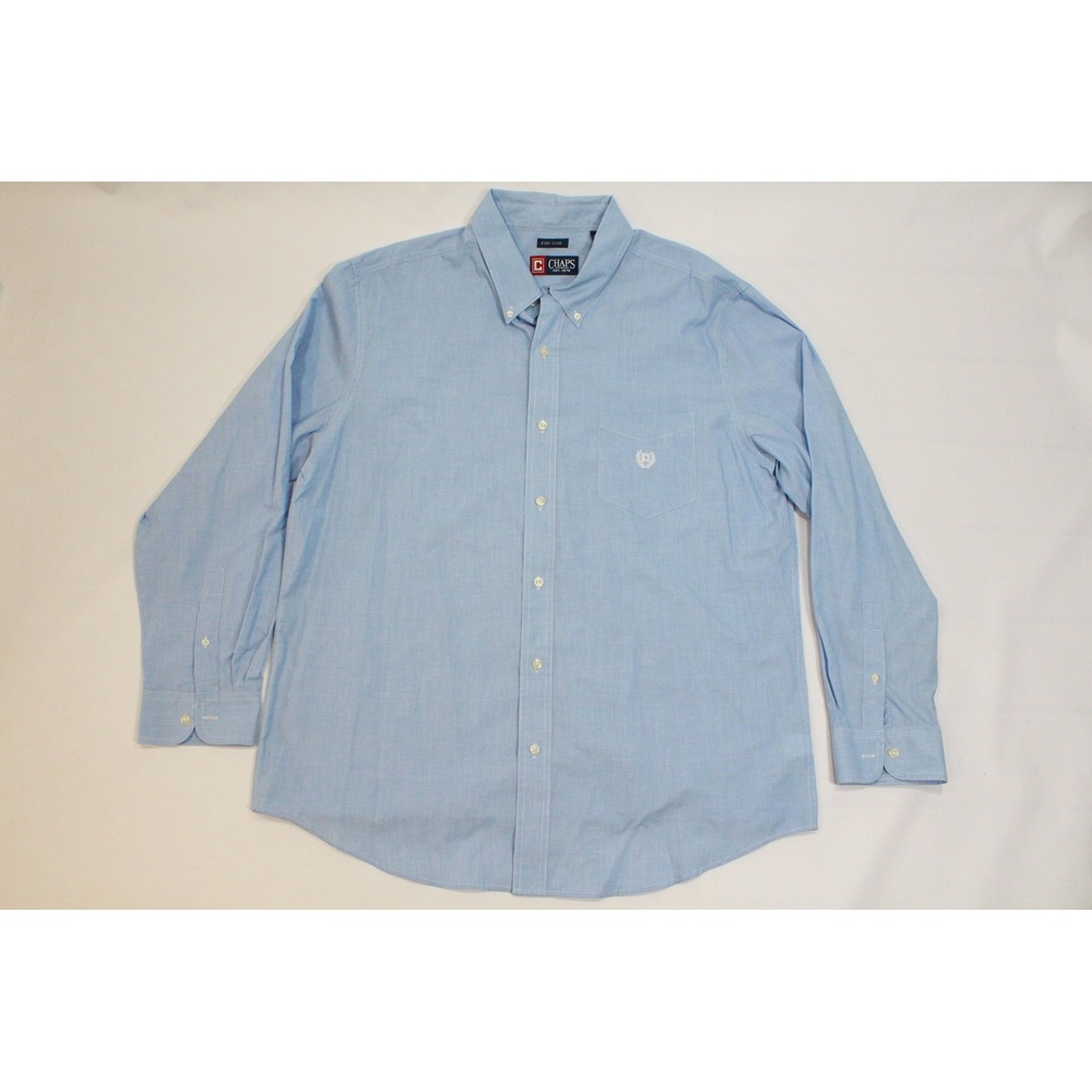 Chaps Mens XL Blue Easy Care Long Sleeve Button Down Casual Shirt Logo Pocket